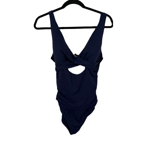 La Blanca Island Goddess cross front keyhole one piece swimsuit blue size 12 - Picture 1 of 6